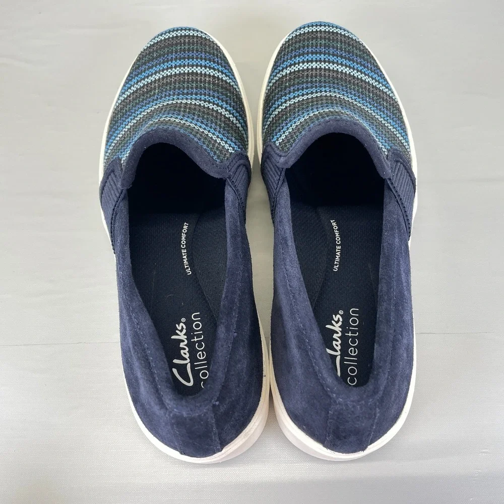 Clarks Layton Petal Shoes Womens Size 7.5 Blue Slip On Platform Comfort Sneakers